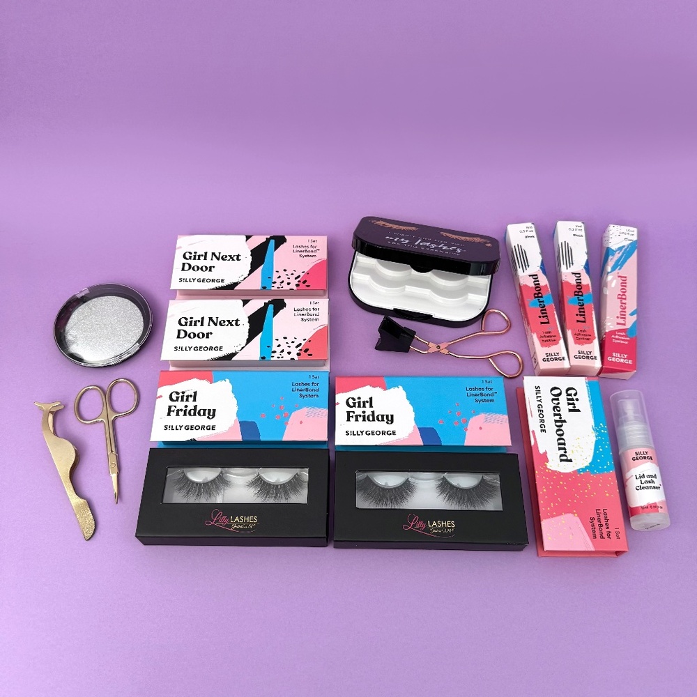 Silly George eyelashes & Lilly LASHES by Ghalichi GLAM w/tools, storage & BONUS!